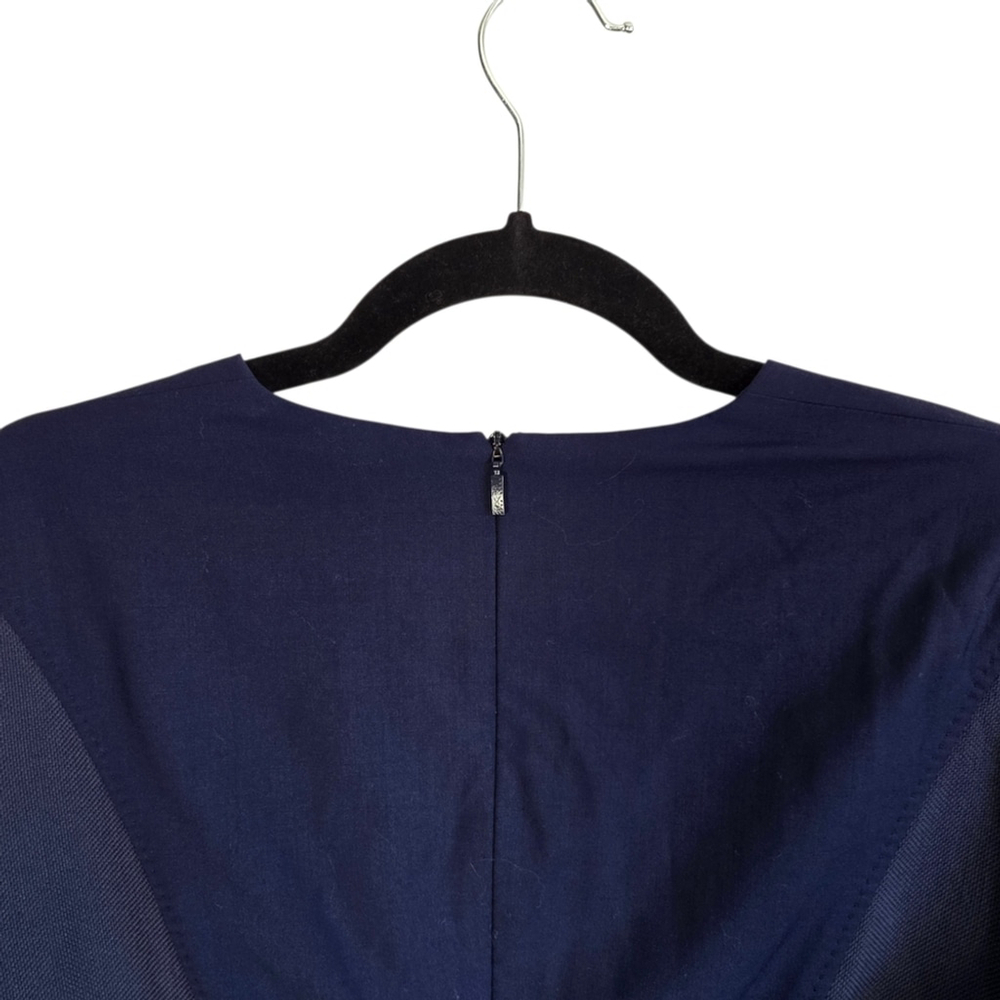 BOSS Hugo Boss Navy Wool Sheath Dress US 8 V Neck 3/4 Sleeve Career Office Midi - Picture 7 of 14